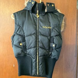Baby phat vest size small with leopard lining in hood with faux fur on hood